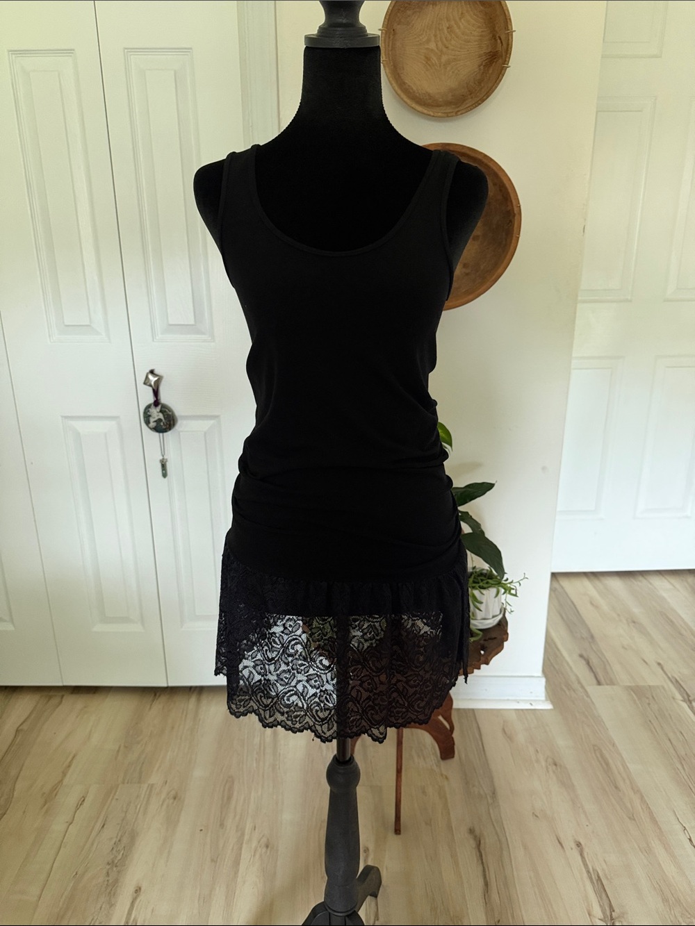M. Rena Black Lace-Trim Layering Tank